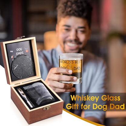 Bayelove Dog Dad Gifts, Best Gift for Dad, Gift with 12oz Whiskey Glasses, Stones, Coaster, Wooden Box for Dogfather - color: Dog Dad