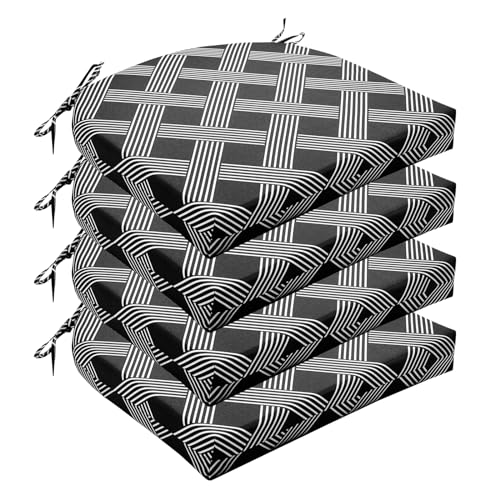 Wellsin Outdoor Chair Cushions for Patio Furniture - Patio Chair Cushions Set of 4 - Water Resistant Round Corner Outdoor Seat Cushions 17"X16"X2", Black Geometry - color: Black Geometry, size: 17"x16"x2"(Pack of 4)