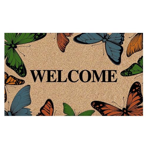 Butterfly Welcome Faux Coco Coir Doormat Door Mat, Rustic Farmhouse Butterfly Insect Decorative Welcome Doormat for Home Indoor Outdoor Porch Front Door Entrance Outside, 17x30 Inch - color: Home 2