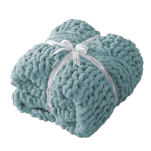 Chunky Knit Blanket Throw - 100% Hand Knitted Chunky Soft Throw Blanket for Couch, Thick and Warm Blanket for Winter, Blue, 50x60 Inches - color: Blue, size: Throw (50" x 60")
