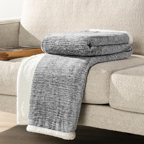 Premium Sherpa Melange Throw Blanket for Couch, Sofa by Pavilia | Soft, Fluffy, Plush, Warm, Cozy | Light Gray Fuzzy Lightweight Microfiber, Luxury Modern Reversible TV Blanket | 50 x 60 Inches - color: Melange Light Gray, size: 50 x 60 Inches