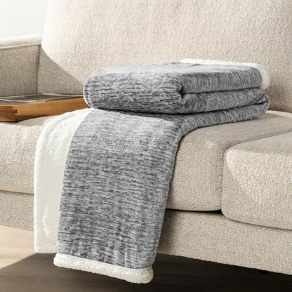 Premium Sherpa Melange Throw Blanket for Couch, Sofa by Pavilia | Soft, Fluffy, Plush, Warm, Cozy | Light Gray Fuzzy Lightweight Microfiber, Luxury Modern Reversible TV Blanket | 50 x 60 Inches - color: Melange Light Gray, size: 50 x 60 Inches