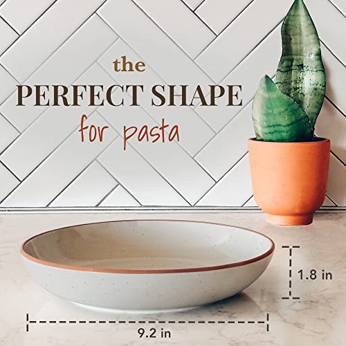 Mora Ceramic Large Pasta Bowls 30oz, Set of 4 - Serving, Salad, Dinner, etc Plate/Wide Bowl - Microwave, Oven, Dishwasher Safe Kitchen Dinnerware - Modern Porcelain Stoneware Dishes, Earl Grey - color: Earl Grey