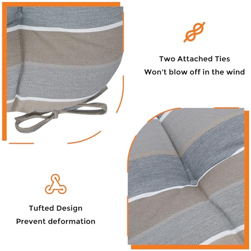 Magpie Fabrics Outdoor Tufted Seat Cushion 19"x19" Set of 2 (Grey Striped) | Waterproof Patio Chair Pads with ties Tatami Floor Pillow for Room Garden Balcony Office - color: Grey Striped