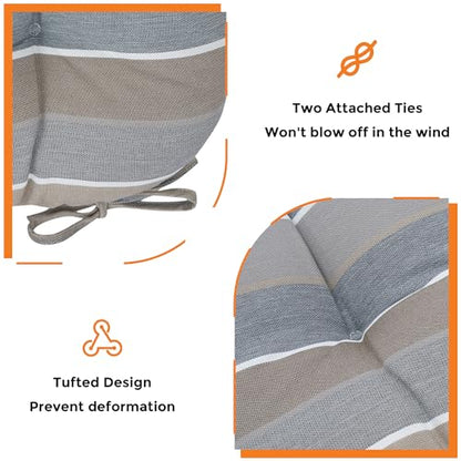 Magpie Fabrics Outdoor Tufted Seat Cushion 19"x19" Set of 2 (Grey Striped) | Waterproof Patio Chair Pads with ties Tatami Floor Pillow for Room Garden Balcony Office - color: Grey Striped