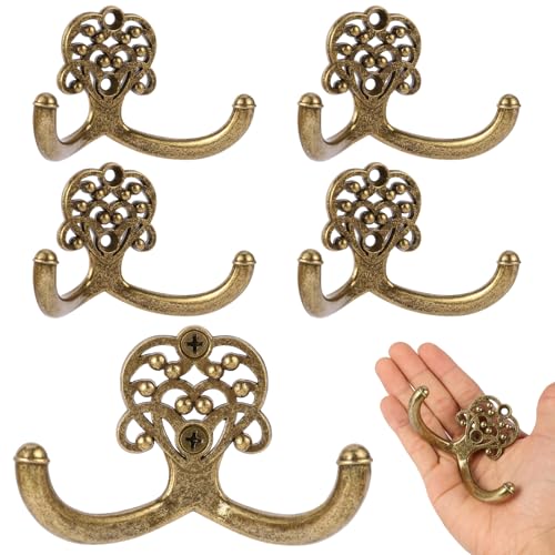 5 PCS Vintage Decorative Coat Hooks Large Metal Heavy Duty Wall Hook for Towel, Coat and Backpacks（Bronze）