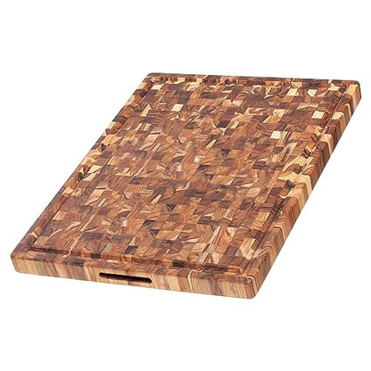 Teakhaus Butcher Block Carving Board - Extra Large Reversible Wooden Cutting Board with Juice Groove - Holiday Gift Ideas for Men and Women - Gift-Ready End Grain Wood, Knife Friendly - FSC Certified - color: With Juice Groove, size: Extra Large (24 inch