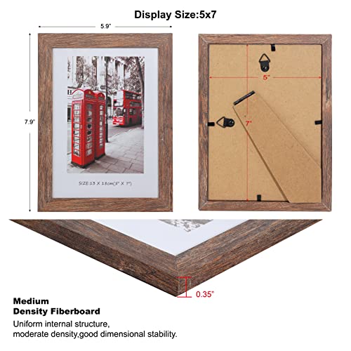 5x7 Picture Frames Set of 10, Wooden Picture Frame Set with Display Box, Rustic Style Antique Brown Wood Grain Photo Frame Suitable For Desktop Display and Wall Decoration. - size: 5 x 7 inches