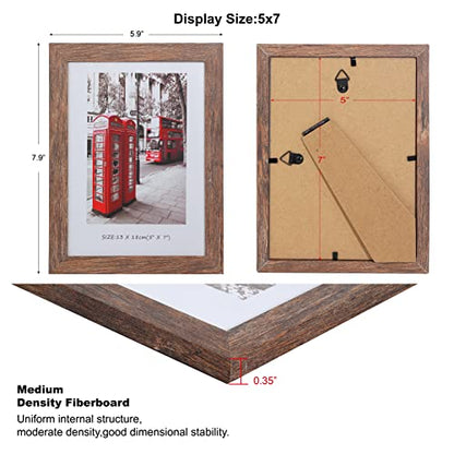 5x7 Picture Frames Set of 10, Wooden Picture Frame Set with Display Box, Rustic Style Antique Brown Wood Grain Photo Frame Suitable For Desktop Display and Wall Decoration. - size: 5 x 7 inches