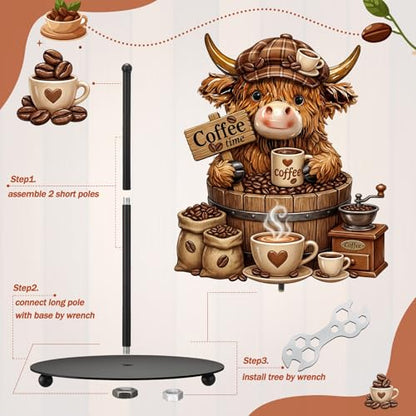 Coffee Highland Cow Paper Towel Holder Coffees Kitchen Decor Farmhouse Metal Highland Cow Coffee Bar Accessories Stand with Round Base for Home Bathroom Countertop Toilet Caffee Lover Gifts - style: Coffee