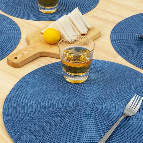 Winknowl Round Braided Placemats Set of 4 Washable Woven Heat Resistant Table Mats for Kitchen Dining Tables 15 inch Round Place Mats (Blue,4pcs) - color: Blue, size: 4pcs