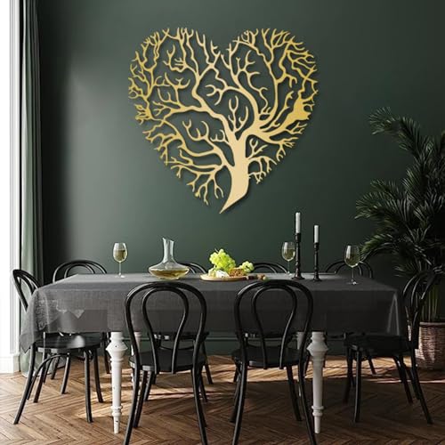 Yemwot Tree of Life Metal Wall Art-Metal Tree Heart Wall Decor, Heart Decor, Branch Decortion, Love Sign, Living Room Bedroom Art (39"x 39"| 100x100cm, Gold) - color: Gold, size: 39"L x 39"W