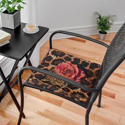 Leopard Rose Memory Foam Chair Cushion for Dining Chair Comfortable Leopard Print Seat Cushion Non Slip Kitchen Cafe Office Square Chair Pad - color: Multi 3