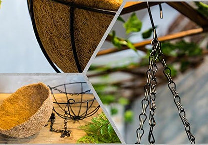 Kingbuy 12" Metal Hanging Basket for Herbs & Flowers – 6" Depth Rust-Resistant Wire with Coconut Liner & Adjustable Chains for Kitchen Window, Balcony & Garden - 2 Pack - size: 12 Inch, style: 2 Pack