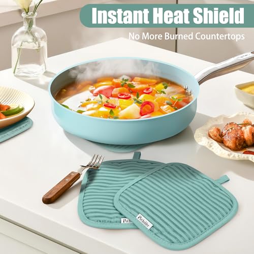 Oven Mitts and Pot Holder Sets with Silicone Grip, 500°F Heat Resistant-6 Pack Dishcloth/Dish Towels for Kitchen 100% Cotton-Value Kitchen Essentials for Cooking, Baking, Grilling-Mint Green - color: Mint Green