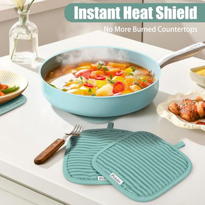 Oven Mitts and Pot Holder Sets with Silicone Grip, 500°F Heat Resistant-6 Pack Dishcloth/Dish Towels for Kitchen 100% Cotton-Value Kitchen Essentials for Cooking, Baking, Grilling-Mint Green - color: Mint Green
