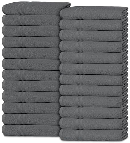 White Classic Wealuxe Dark Gray Washcloths 24 Pack - 600 GSM 100% Ring-Spun Cotton Wash Cloths for Showering, Highly Absorbent and Soft | 12x12 Inches - color: Gray, size: Washcloth 24-Pack