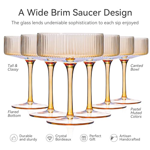 Amber Coupe Glasses Set of 6 |9 oz martini Glasses |Amber Cocktail Glasses Set,Champagne Coupe Glasses for Margarita, Bar,Dessert Glass - color: Amber