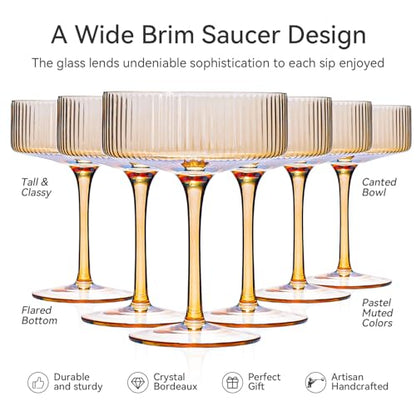 Amber Coupe Glasses Set of 6 |9 oz martini Glasses |Amber Cocktail Glasses Set,Champagne Coupe Glasses for Margarita, Bar,Dessert Glass - color: Amber