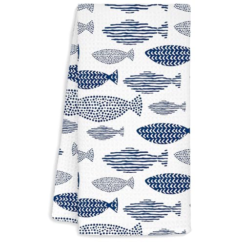 Jvpke Beach Fish Hand Dish Tea Towels for Kitchen Bathroom, Ocean Coastal Theme Kitchen Bathroom Decor 16×24 Inch, Beach Fish Gifts for Women - color: Ocean4
