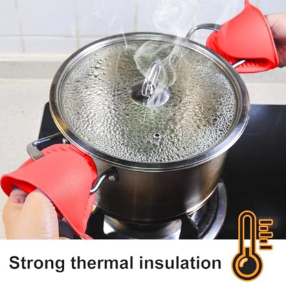 2 PCS Mini Silicone Oven Gloves Heat Resistant Cooking Pinch Mitts Potholder for Kitchen Cooking & Baking (Red) - color: Red