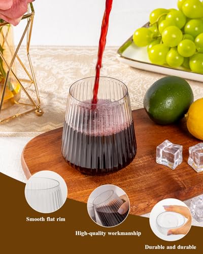 Goodluck 80 Pack 12oz Stemless Plastic Wine Glasses – Clear Ribbed Cups | Elegant Reusable Disposable Drinkware for Weddings, Parties, Bars, Indoor and Outdoor Events - color: Clear