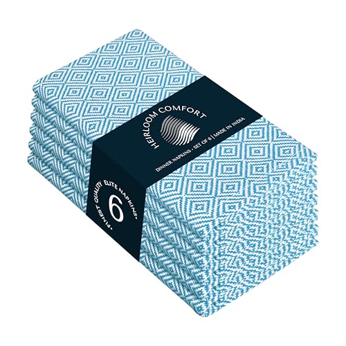 Turquoise Blue Diamond Weave Cloth Napkins Set of 6, 16x16 Inch, 100% Cotton, Soft, Durable, Washable Table Linen for Dinner, Beach Dining, BBQs, Summer Decor & Everyday Use - color: Turquiose Blue, size: 16" x 16" (Set of 6)