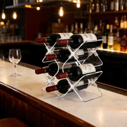 Acrylic 6 Bottle Countertop Wine Rack, Clear Freestanding Tabletop Holder | Crystal-Clear Acrylic: Ultra-transparent design creates an elegant 360° floating wine display.