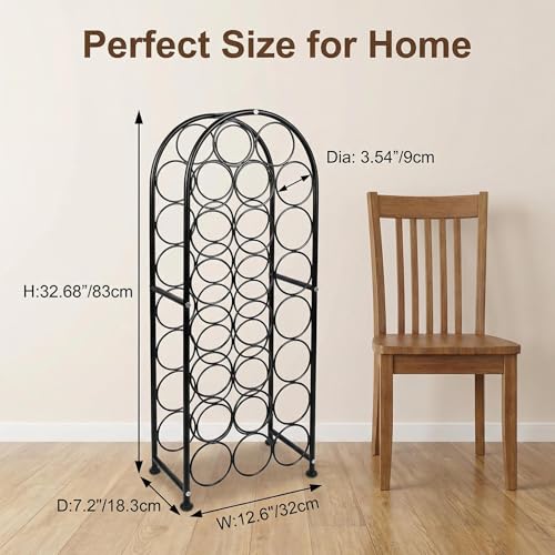 23 Bottles Arched Freestanding Floor Metal Wine Rack Wine Bottle Holders Stands, Black - color: Black, size: 23 Bottles