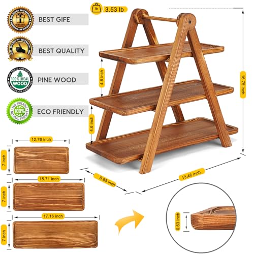 Manspdier Extra Large Wood 3 Tier Serving Tray Three Tiered Cupcake Stand, Rectangle Serving Platter Wooden Farmhouse Tiered Tray, Party Serving Brown Decorative Tray Decor - size: 17.2X7.5 Inch