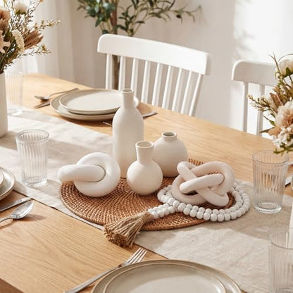 Farmhouse Decor Set Ceramic Vase Wood Bead Garland Wood Knot,White - color: White
