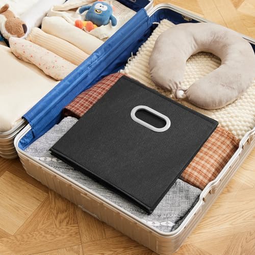 MAX Houser Fabric Storage Cubes Bins with Dual Plastic Handles, Closet Bedroom Drawer Organizer, Black - color: 12 black
