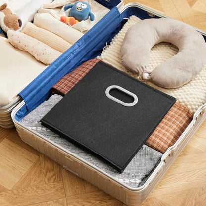 MAX Houser Fabric Storage Cubes Bins with Dual Plastic Handles, Closet Bedroom Drawer Organizer, Black - color: 12 black