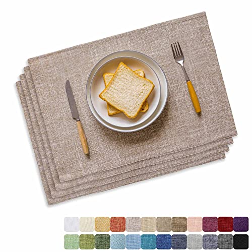 Home Brilliant Linen Place Mats Set of 4 Heat Resistant Dining Table Place Mats Cloth Placemats Kitchen Table Mats Placemat, Burlap - color: Burlap, size: Placemats 13" x 19", Set of 4