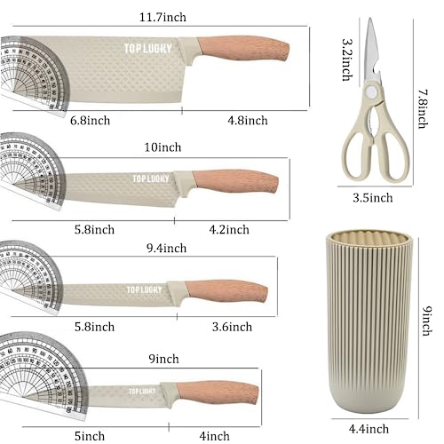 Knife Set, Wiztoynia 6-Piece Khaki Kitchen Knife Set for Home, Anti-Rust Non-stick Stainless Steel Sharp Chef Knife Sets with Universal Knife Block for Kitchen, Ergonomical Design (Khaki) - color: Khaki