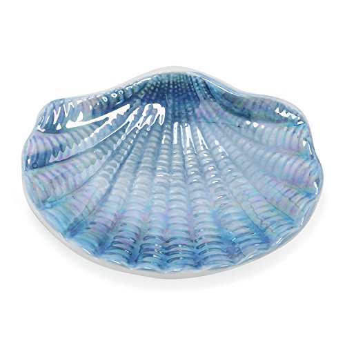 Ocean Conch Sea Shell Ceramic Bathroom Accessories Set of 4,1 Gargle Cups 1 Toothbrush Holders 1 Soap Dishes 1 Soap Dispenser (Blue) - color: Blue