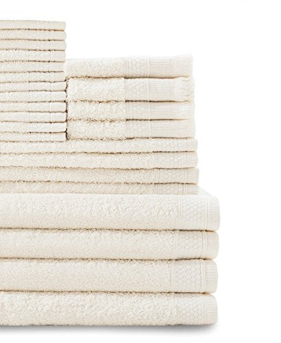 Baltic Linen Multi Count 100% Cotton Towel Set - 4 Bath Towels, 4 Hand Towels, 4 Fringed Fingertips, 12 Washcloths Ivory 24-Piece Set - color: Ivory, size: 4 Bath Towels, 4 Hand Towels, 4 Fringed Fingertips, 12 Washcloths