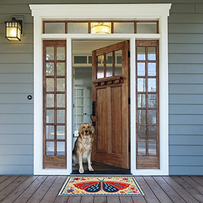 DII Natural Coir Doormat Outdoor Welcome Mat, 17x29, Folk Butterfly - color: Folk Butterfly