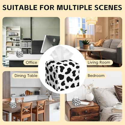 Tissue Box Cover,Black and White Cow Print Leather Tissue Box Holder Square Facial Paper Case Organizer Dispenser for Bathroom Vanity Countertop Tabletop Car Office - color: Color10