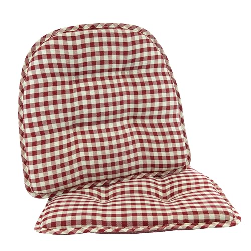 Non-Slip Chair Cushions, Assembled in USA, U-Shaped Skid-Proof Seat Pads for Dining Room, Kitchen, Office, 15"x16" - color: Gingham Red, size: 2 Pack