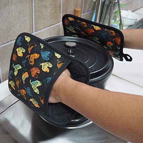 Pot Holders Set of 2,Non Slip Clear Silicone Printed Potholdes | Resistant 480 ℉,Comfortable Cotton Lining Kitchen Women Men Cooking Baking Microwave (Rooster, Black Potholders) - color: Rooster, Black Potholders