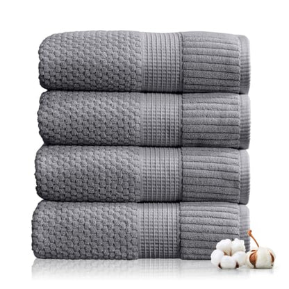 4 Pack 100% Cotton Bath Towels | Grey Towels | Oeko‑TEX Standard 100 | Soft & Absorbent, Quick‑Dry | Trinity Collection - Charcoal - color: Charcoal, size: Bath Towels (4 Pack)