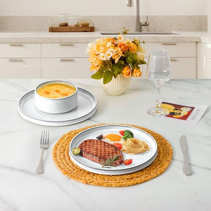 LIANYU 12 Piece Dinnerware Dishes Sets for 4, Stoneware Plates and Bowls | Ceramic Dishware Set for Pasta Dessert Cereal, Rustic Terracotta Bottom, Microwave & Dishwasher Safe, Lucent White - color: Lucent White