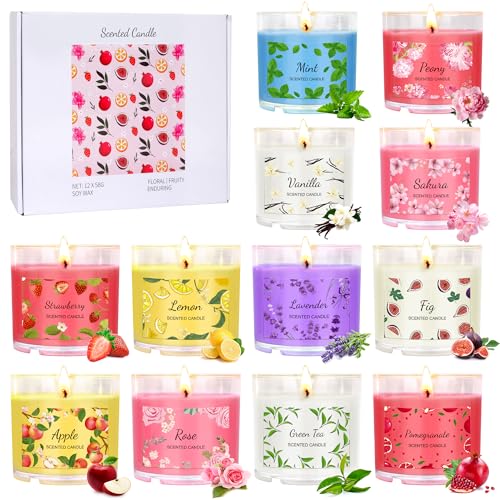 Scented Candles for Home, 12 Pack Candle Set for Women, Small Soy Candles Bulk, Mothers Day Gifts from Daughter - Mini Candle Gift Set for Bridesmaid Anniversary Birthday Valentines Christmas