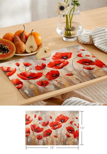 Table Runner and Placemats Set of 4 Red Flower Floral Decorative Dining Table Runner with Matching Placemats Branch Leaves Plant Nature Table Decor for Kitchen Dining Room and Everyday Use 13x90in - size: 13"x90"+4pcs