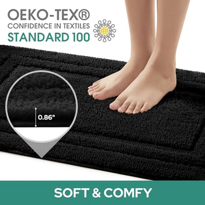 HOMEIDEAS Bathroom Rugs Sets 2 Piece, Super Soft and Absorbent Non Slip Microfiber U-Shaped Toilet Bath Mat Set (20"x32"+U20 x24, Black) - color: Loop- Black, size: 1'8" x 2'8" (20"x32"+U Shape 20"x24")