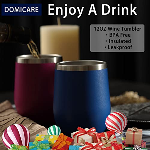 DOMICARE Stainless Steel Wine Tumbler Bulk with Lid, Personalized Insulated Tumblers Set, 12oz Travel Coffee Cups Pack of 4, Dark Blue - color: Dark Blue, size: 4 Count (Pack of 1)