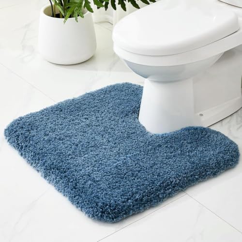 Toilet Rugs U Shaped Washable, 24x22 Contour Bath Rugs for Toilet, Luxury Ultra Soft Microfiber U-Shaped Toilet Rug, Non Slip Absorbent Machine Washable Bathroom Mat for Toilet, Blue - color: Blue, size: 24" X 22"(Toilet Rug)
