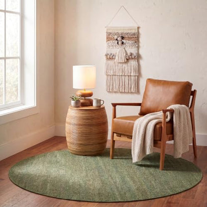 SAFAVIEH Natural Fiber Collection 6' Round Green NF368G Handmade Boho Fringe Woven Jute Area Rug - color: Green, size: 6' (Round)
