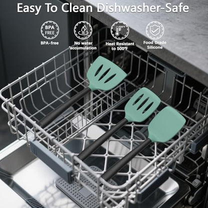 Coukre Silicone Kitchen Cooking Utensils Set, Heat Resistant, 14-Piece | Dishwasher-Safe, Food-Grade Silicone, BPA-Free, Spatulas, Spoons & Turner, Safe for Nonstick Cookware, AquaGreen - color: AquaGreen